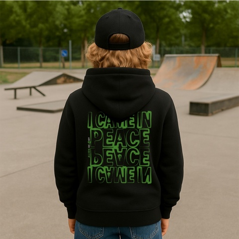 Kids Hoodie Alien Scoot – I Came – Scooter, Skatepark, Hooded Sweatshirt (Black)