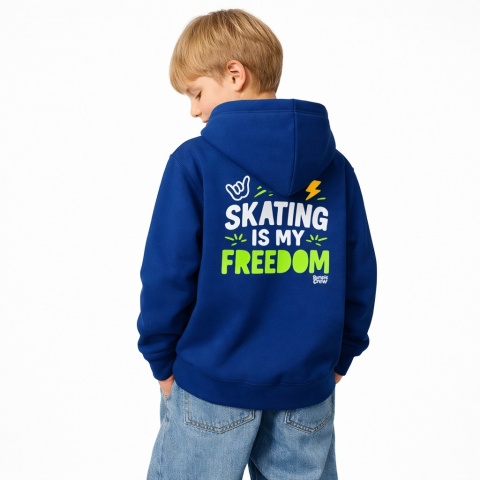 Kids Hoodie “Skating Is My Freedom” – Urban Hoodie for Kids (Navy Blue)