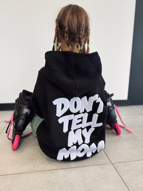 Kids Hoodie “Don’t Tell My Mom” – For High-Energy Kids (Black)