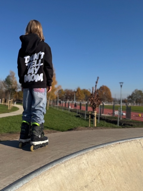 Kids Hoodie “Don’t Tell My Mom” – For High-Energy Kids (Black)