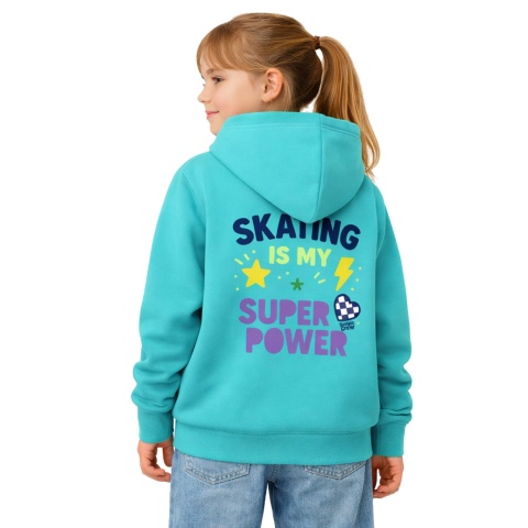Hoodie for kids “Skating Is My Super Power” – active streetwear (Turquoise)