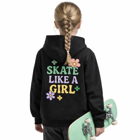 Girls hoodie Skate Like a Girl – girls streetwear (black)