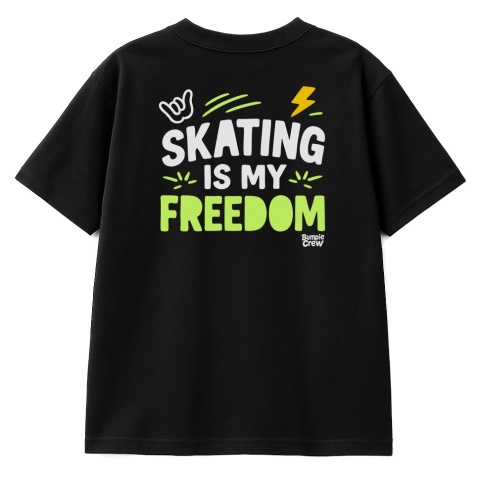 T-shirt dziecięcy Skating Is My Freedom – skate dla aktywnych dzieci (czarny)
