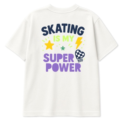Kids’ T-shirt Skating Is My Super Power – skate style (white)