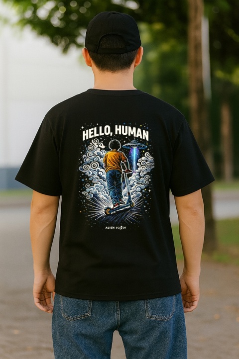 T-shirt Scooter “Hello Human Smoke” – Alien Scoot Pro Scooter Tee (Black)