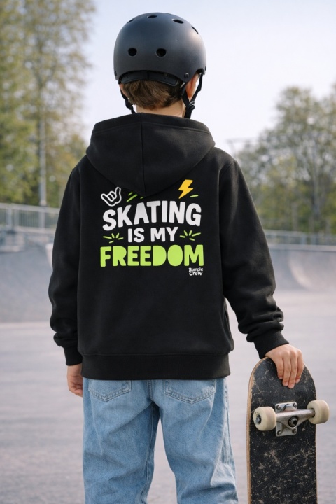 Kids Hoodie “Skating Is My Freedom” – Urban Hoodie for Kids (Navy Blue)