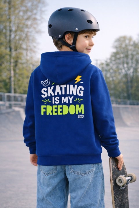 Kids Hoodie “Skating Is My Freedom” – Urban Hoodie for Kids (Navy Blue)