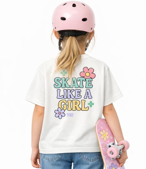 Kids T-Shirt “Skate Like a Girl” – skate style for girls (white)