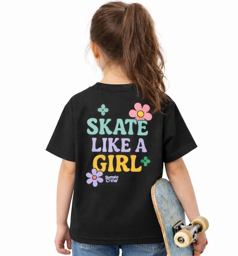 Kids T-Shirt “Skate Like a Girl” – streetwear girls (black)