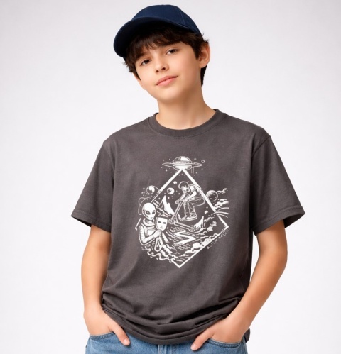 Hello Human Starfall Scooter T-shirt - Alien Scoot Stunt Scooter T-shirt (Graphite)