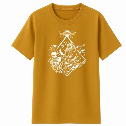 Hello Human Starfall Scooter T-shirt - Alien Scoot Stunt Scooter T-shirt (mustard)