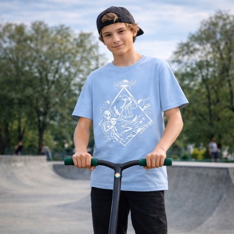 Scooter T-Shirt - Alien Scoot Stunt Scooter T-Shirt (Light Blue)
